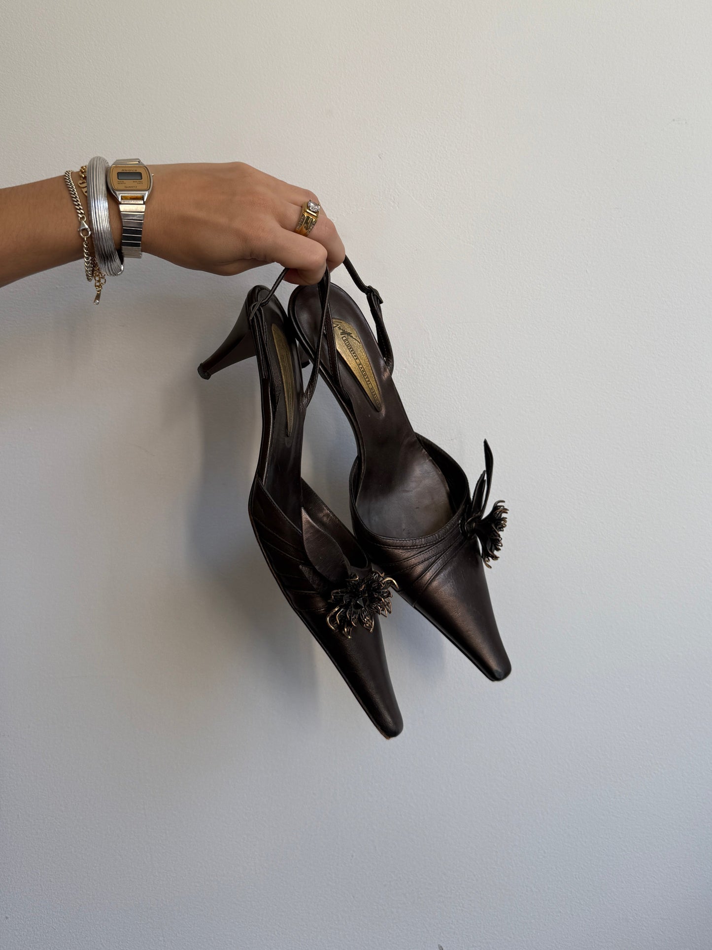 Guiseppe Zannotti Pointed Brown Kitten Heels 6.5