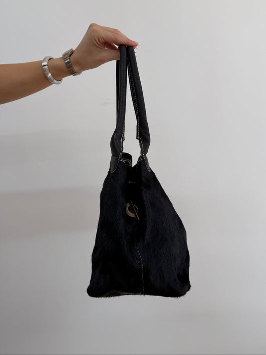Black Cowhide Bucket Bag