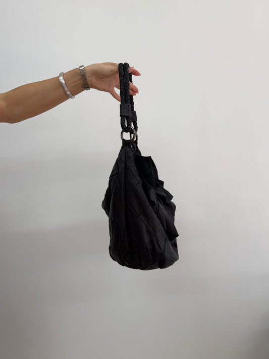Faux Leather Bag w/ Ruffle Flap