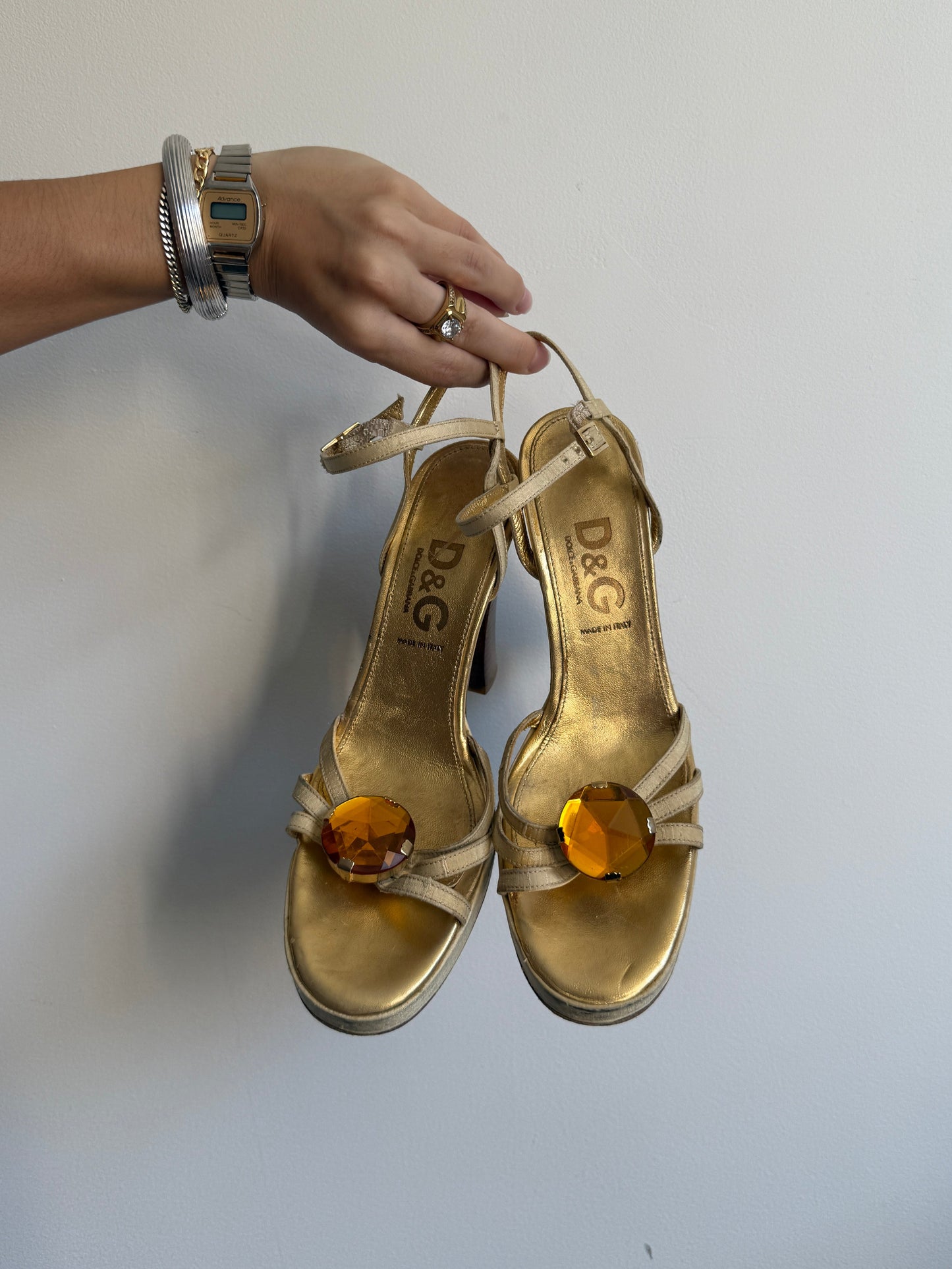 Dolce and Gabbana Orange Stone Heels IT 37