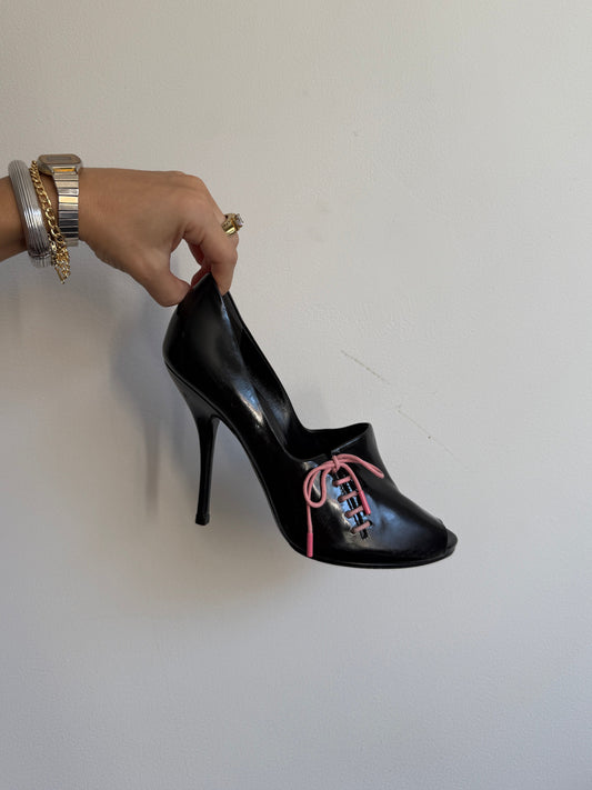 Gucci Black Heels with Pink Ribbon IT 36.5