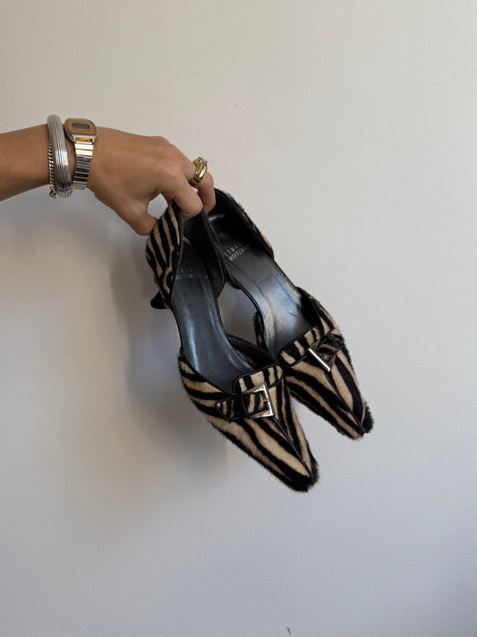Stuart Weitzman Zebra Pony Hair Kitten Heel 5.5/6