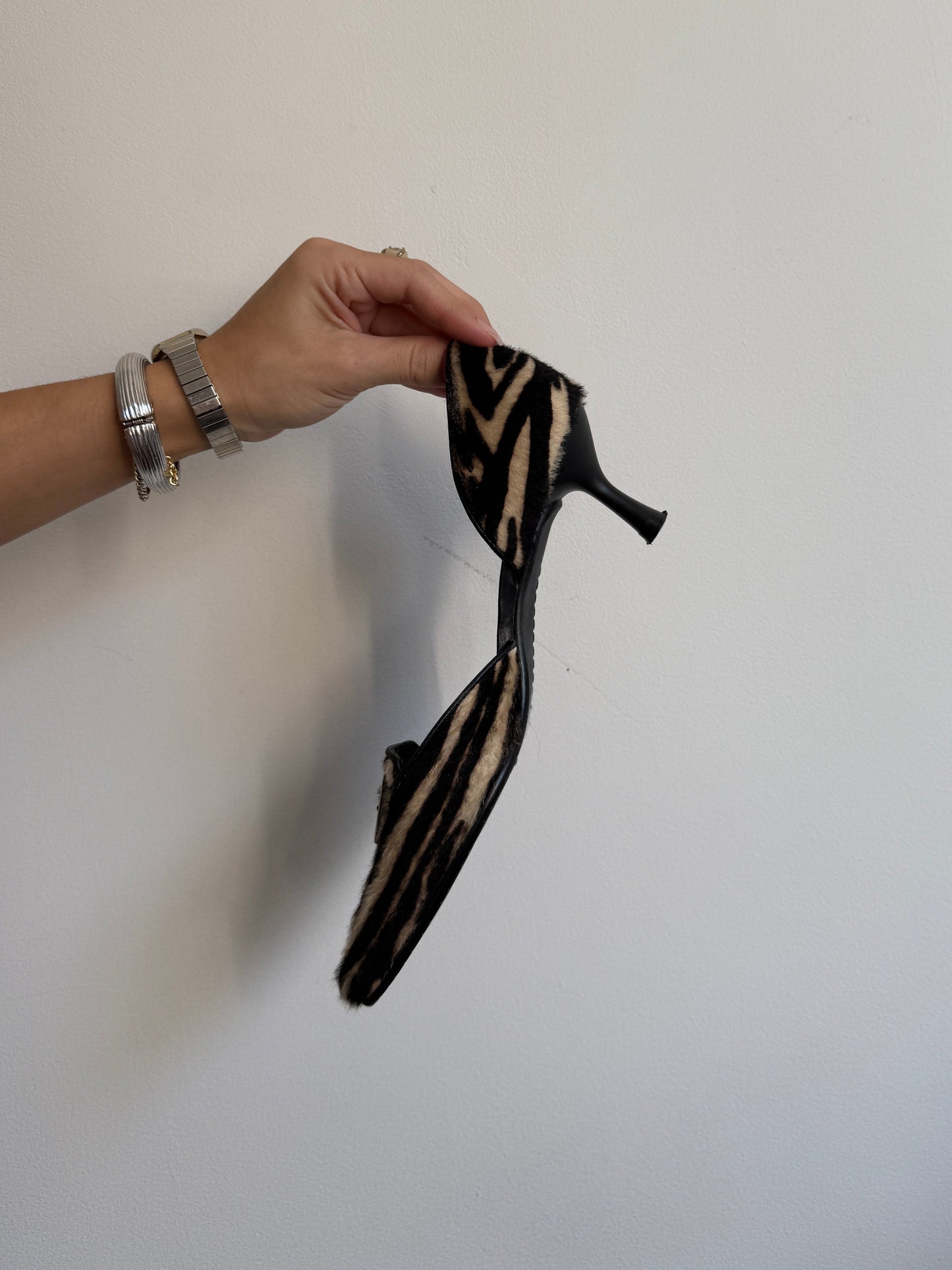 Stuart Weitzman Zebra Pony Hair Kitten Heel 5.5/6