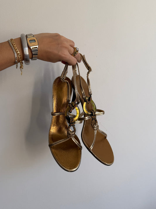 Guiseppe Zanotti Green Stone Bronze Heels IT 38