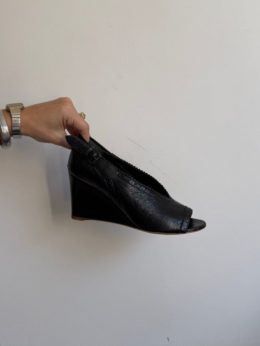 Balenciaga Black Leather Wedges IT 36