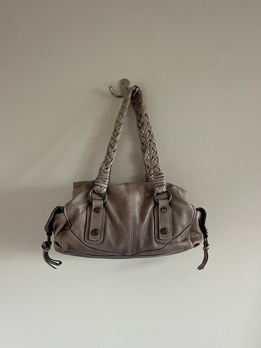 Greige Braided Strap Shoulder Bag