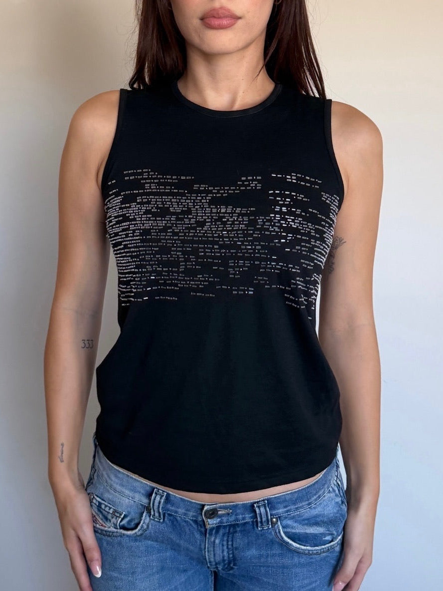 black tank with shiny details on the front