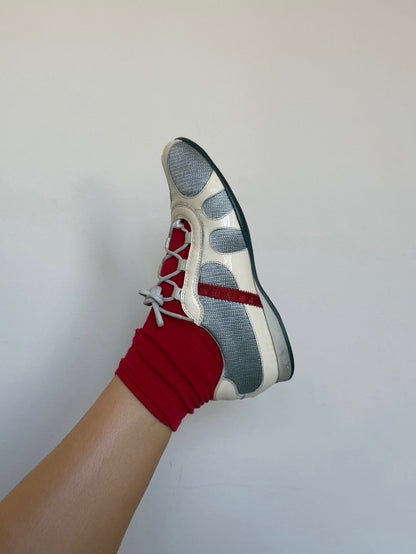 prada sneakers with red socks