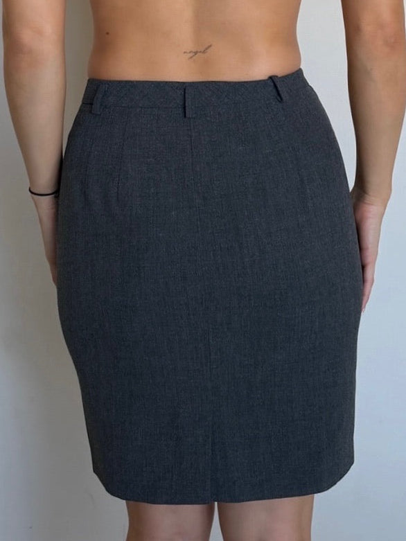 back of a grey pencil skirt