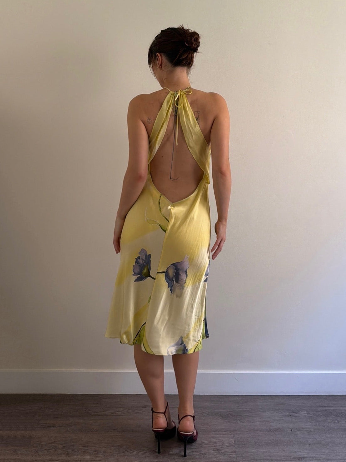 Floral Open Back Silk Dress