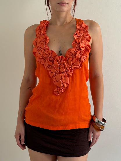 floral vneck orange top 