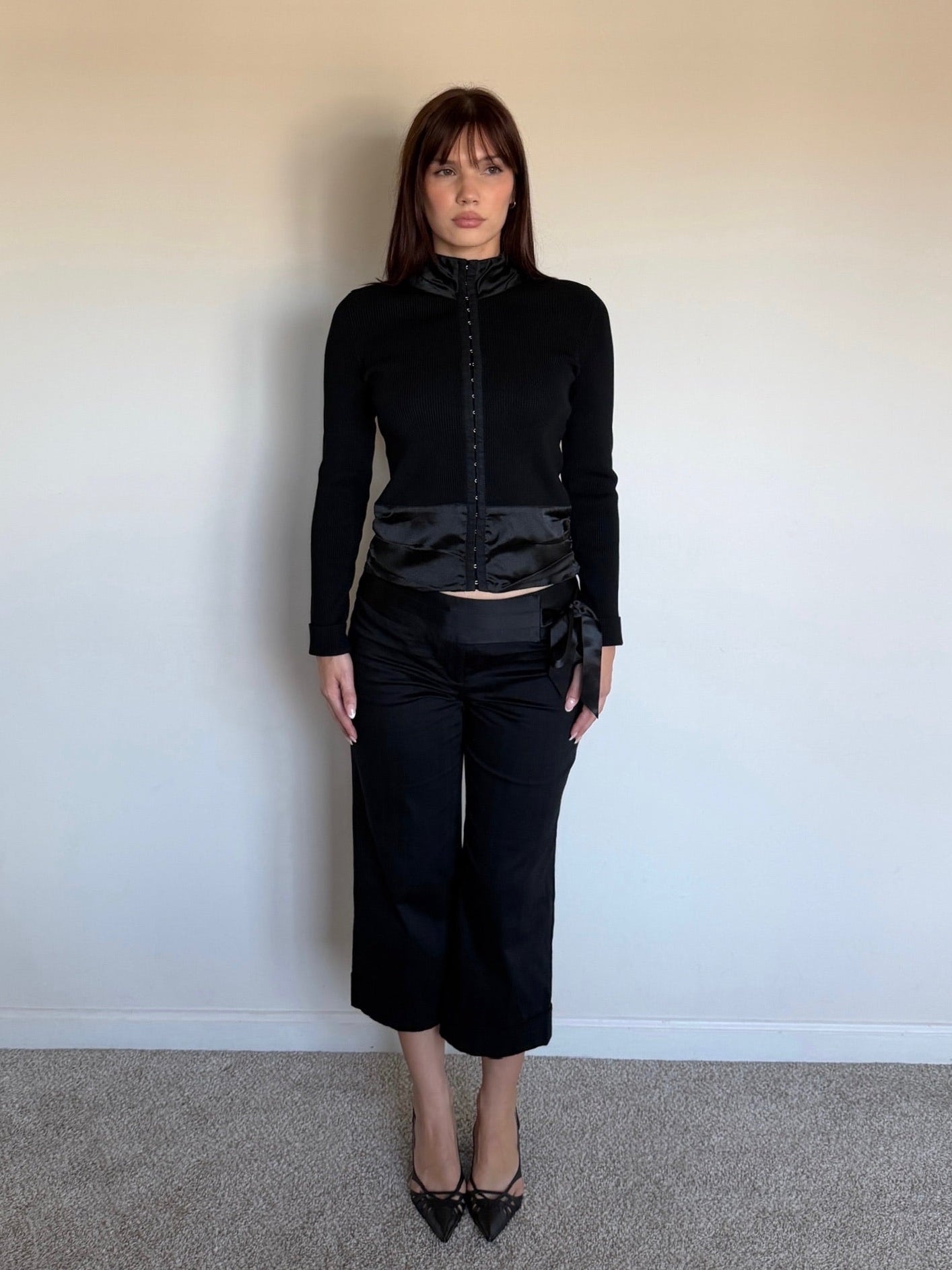 Ribbed Turtleneck with Satin Detail