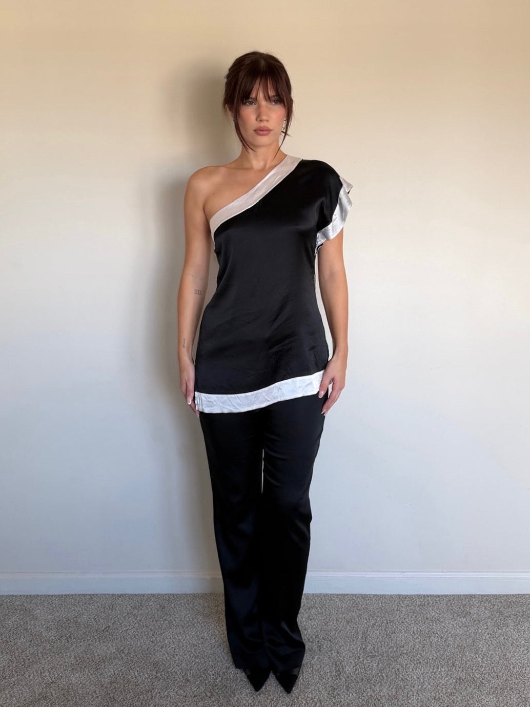 One Shoulder Satin Top