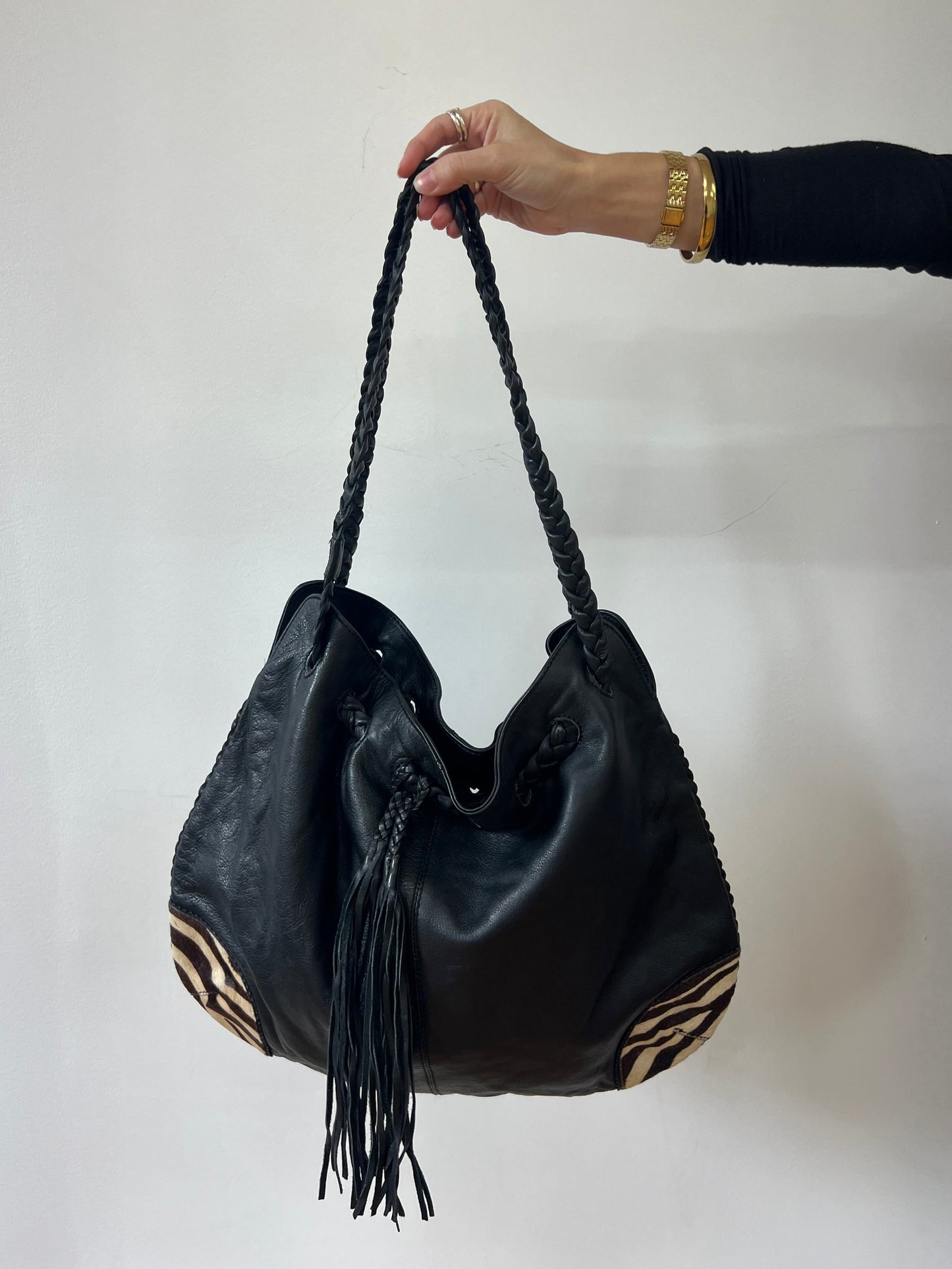 Zebra Tote Bag with Fringe Detail