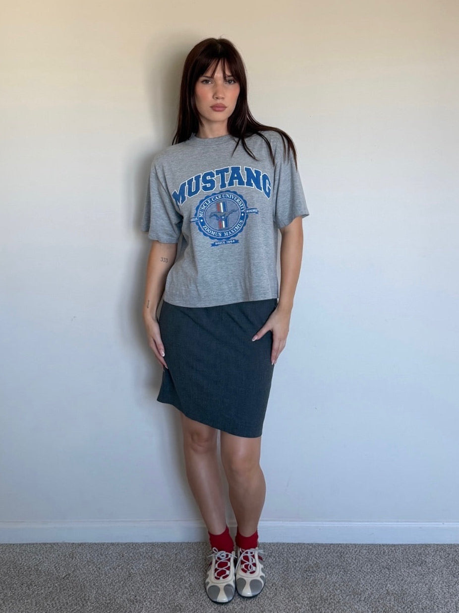 grey skirt and grey pencil skirt with sneakers