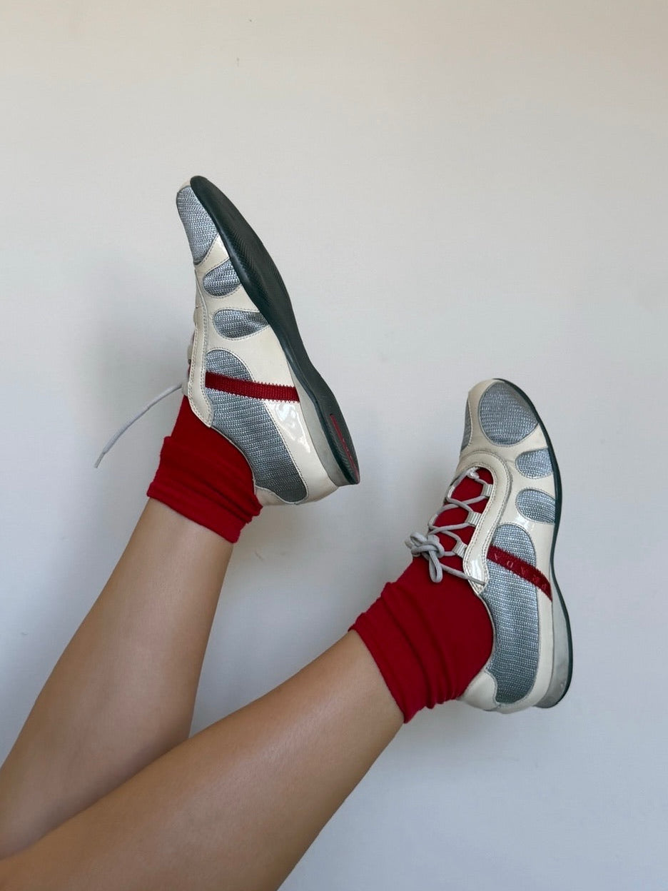 prada sneakers with red socks