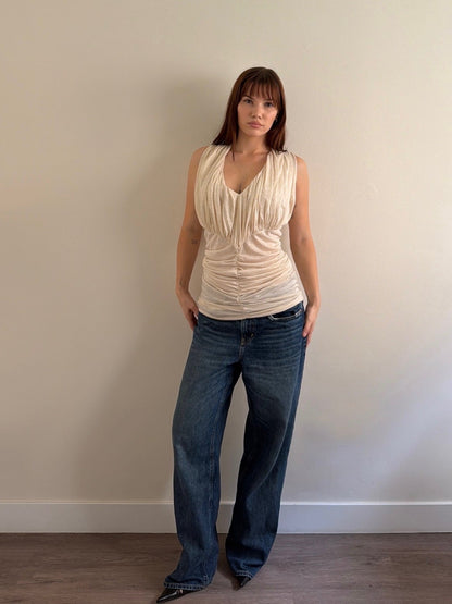 Ruched dress on model 