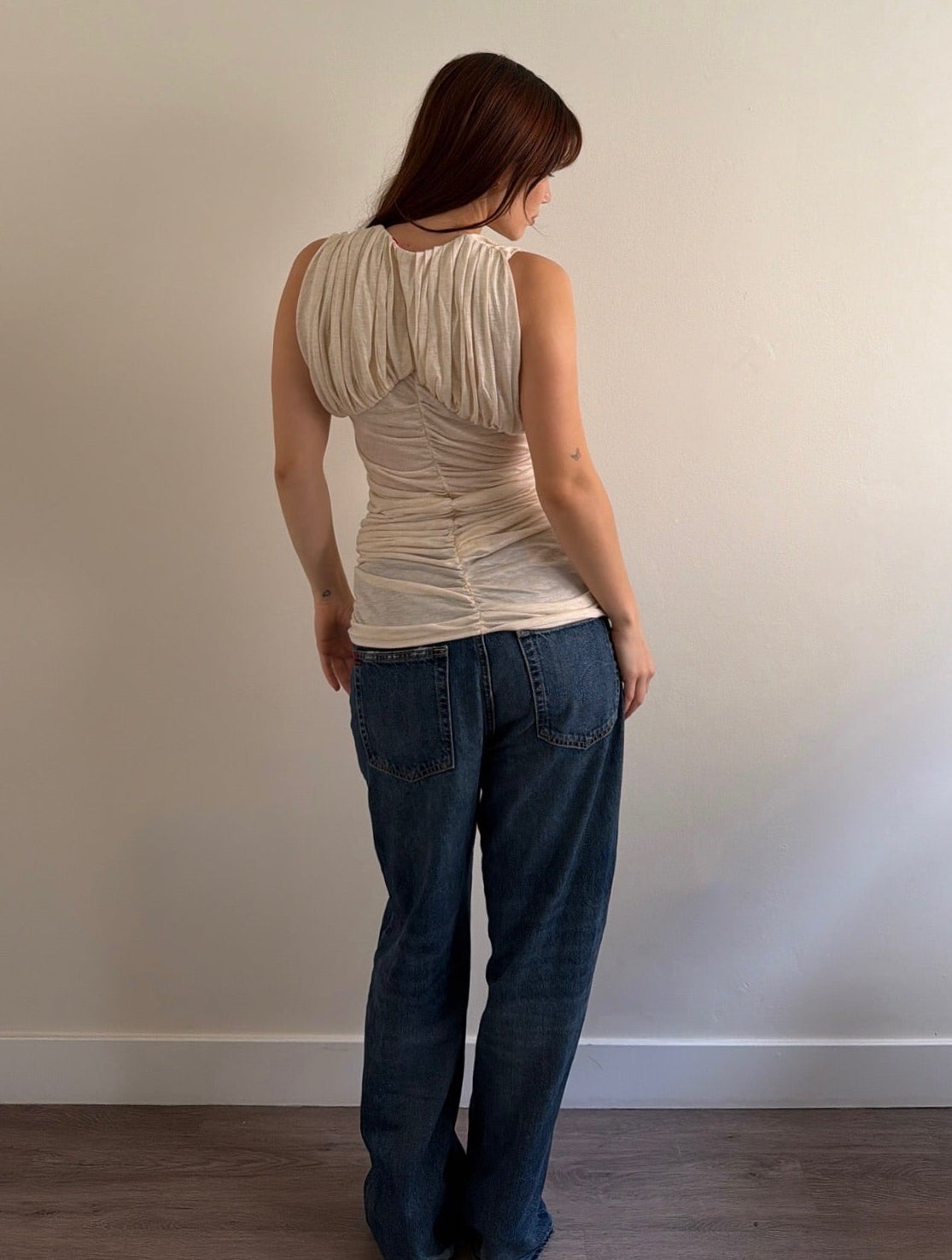 Back of dress as a top on model 
