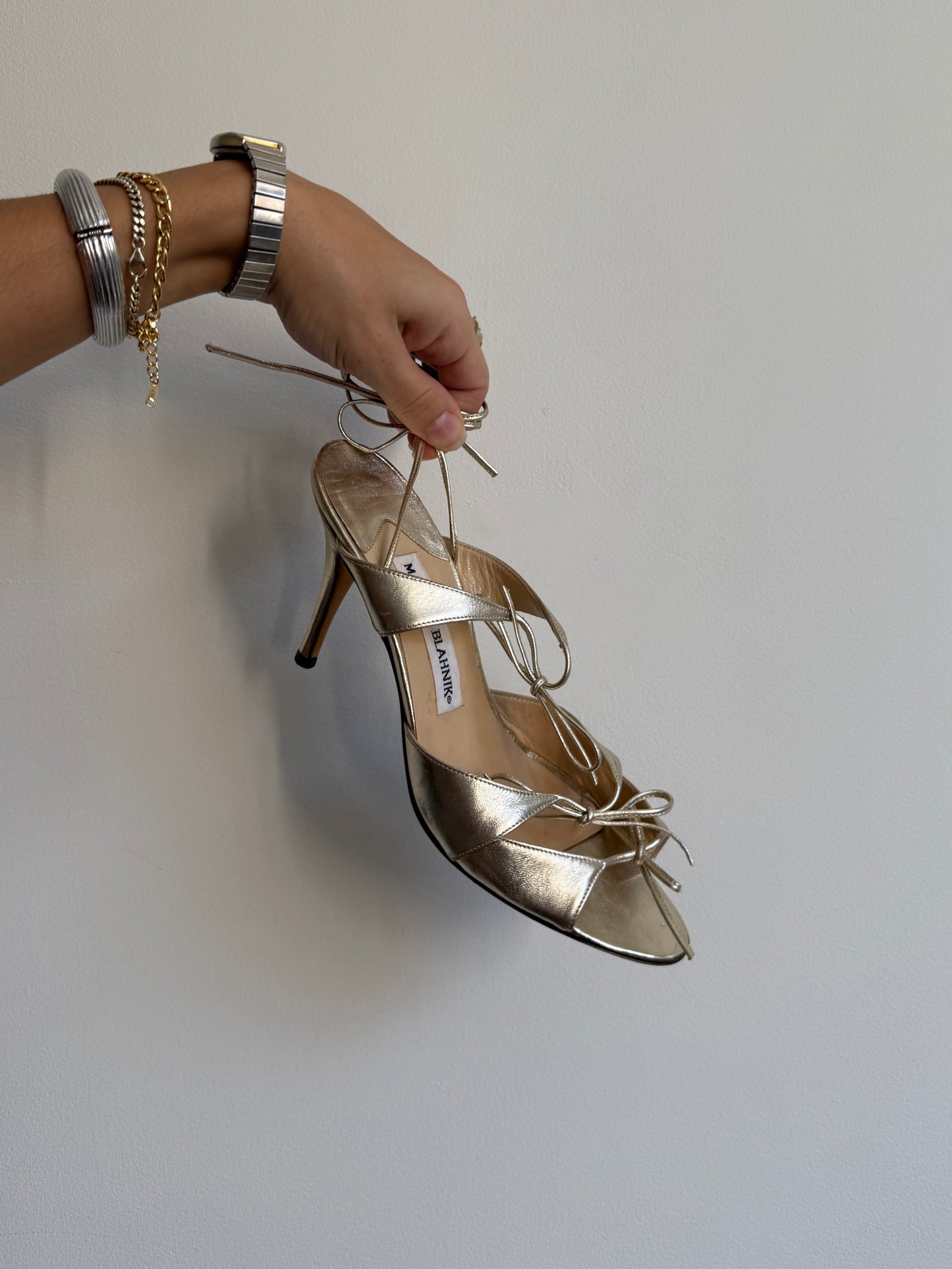 Manolo Blahnik Gold Leather Strappy Heels IT 37