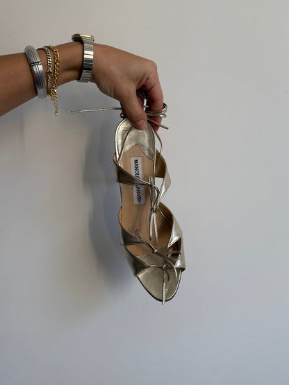 Manolo Blahnik Gold Leather Strappy Heels IT 37