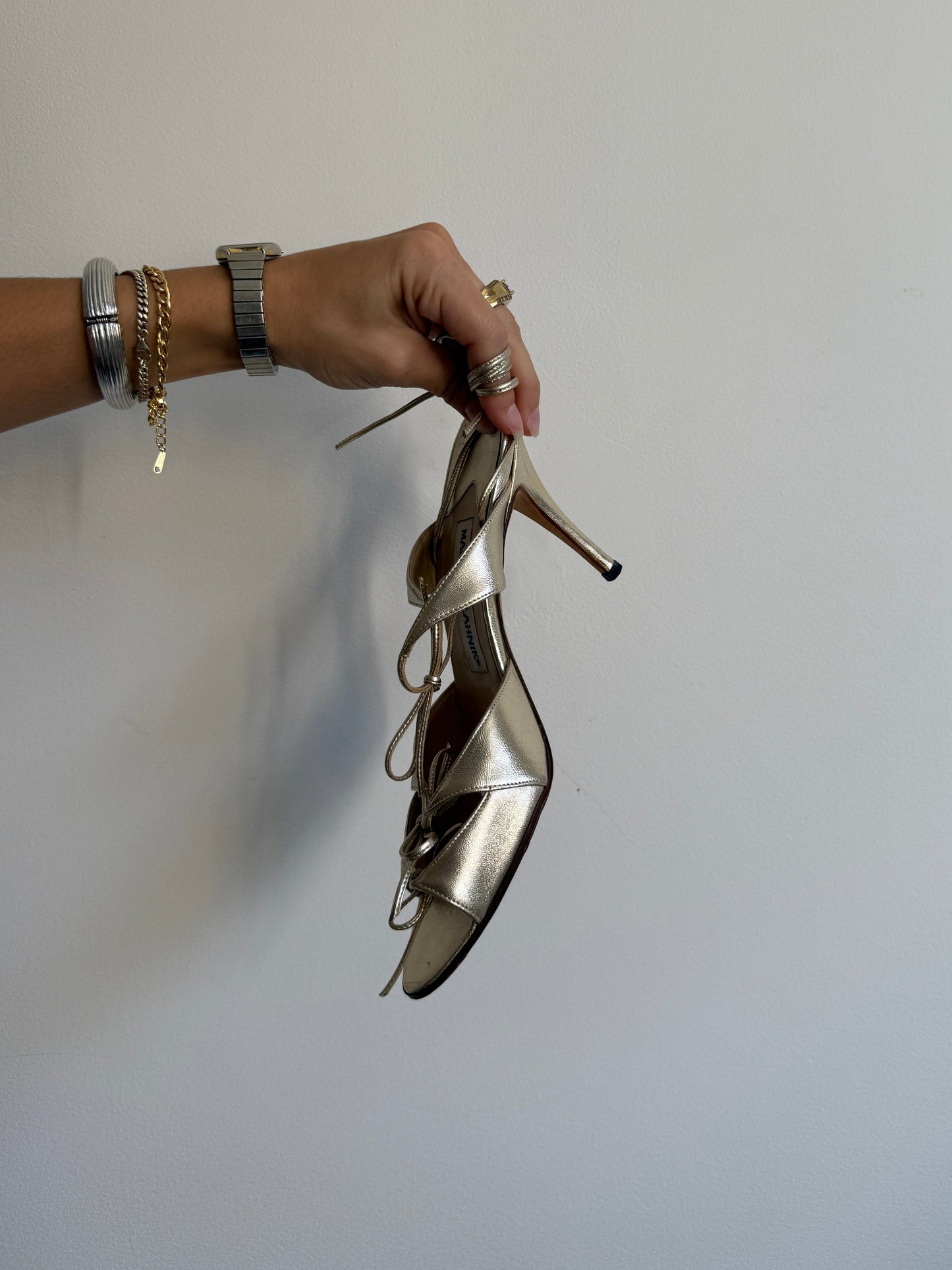 Manolo Blahnik Gold Leather Strappy Heels IT 37