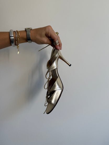 Manolo Blahnik Gold Leather Strappy Heels IT 37