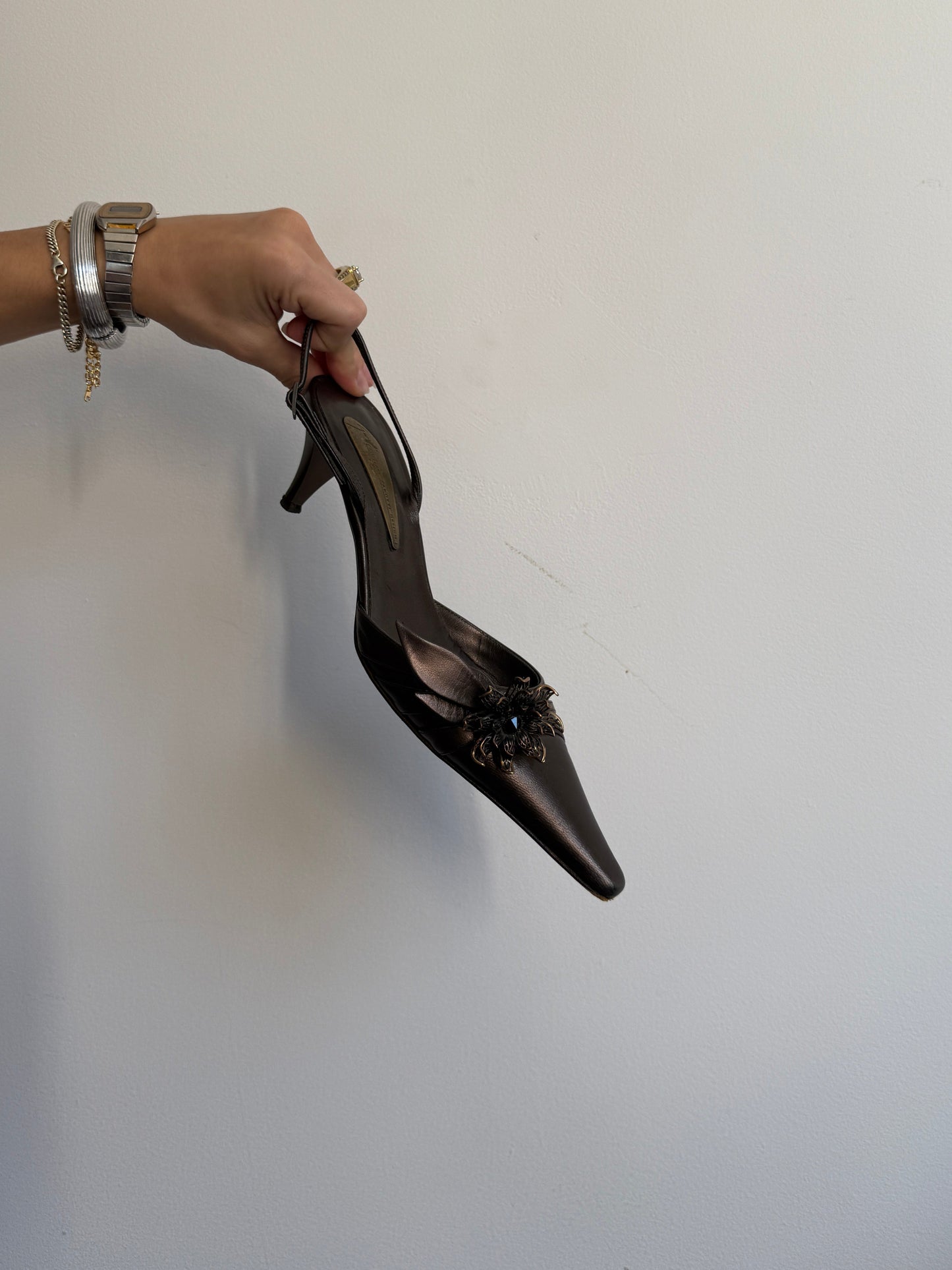 Guiseppe Zannotti Pointed Brown Kitten Heels 6.5