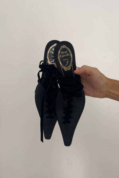 Rene Caovilla Black Tie Up Heels