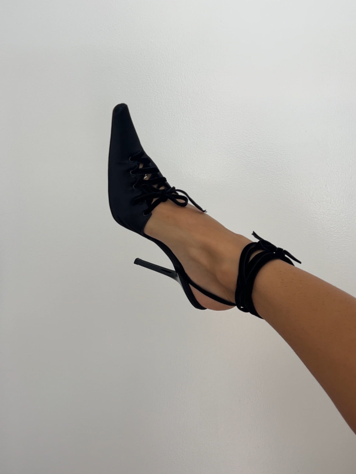 Rene Caovilla Black Tie Up Heels