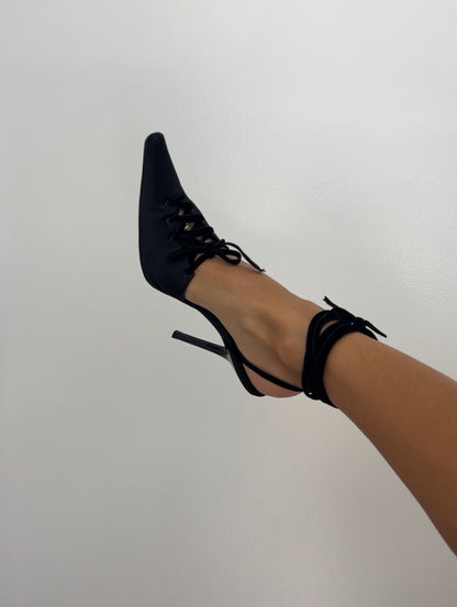 Rene Caovilla Black Tie Up Heels