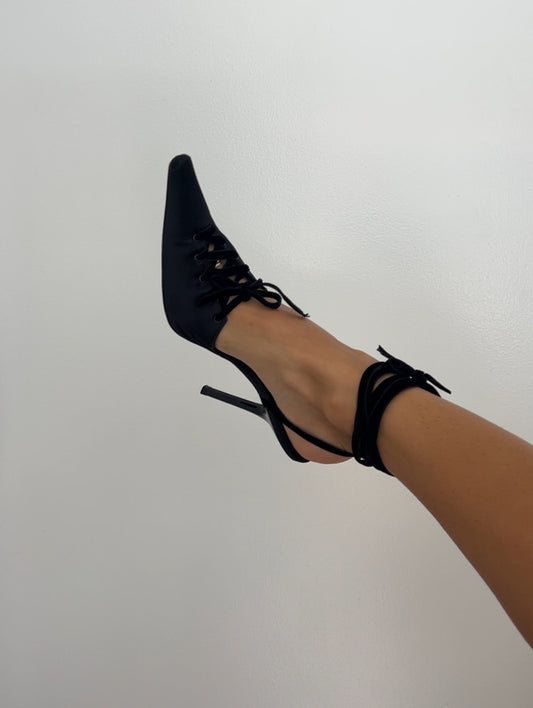 Rene Caovilla Black Tie Up Heels