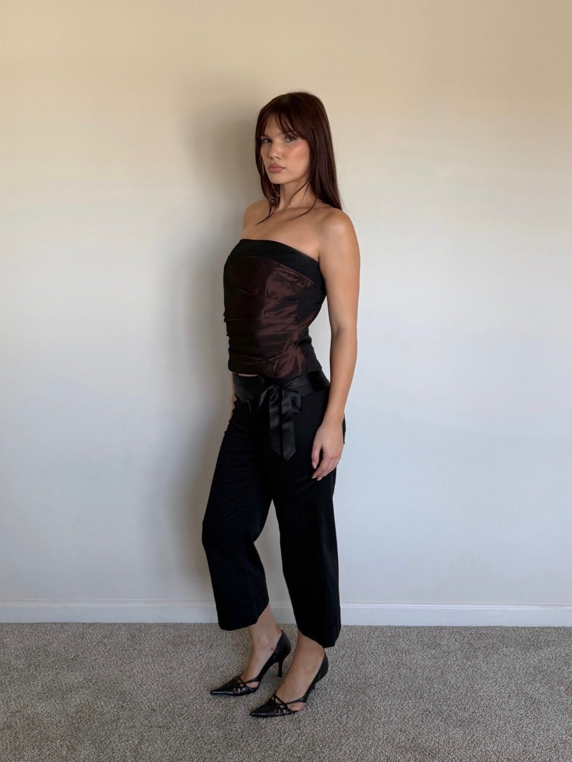 Metallic Brown Strapless Top