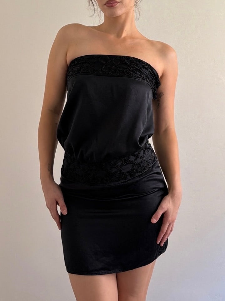 black strapless mini dress