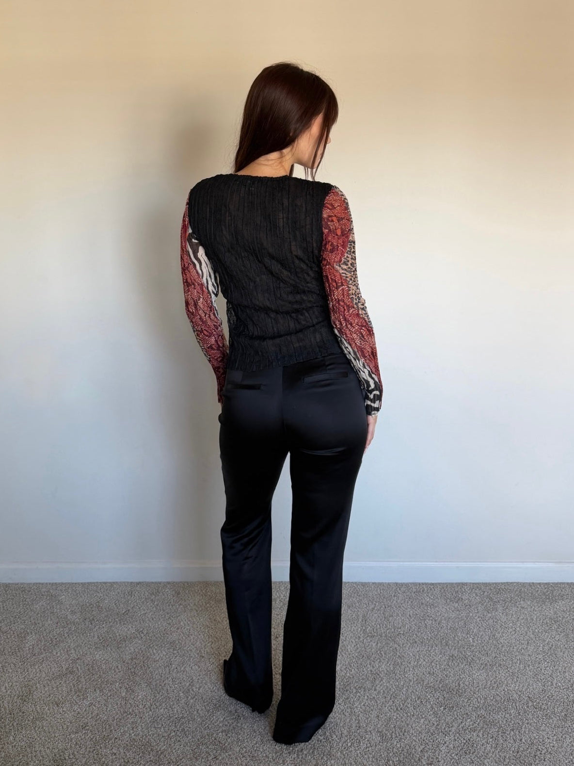 Satin Low Rise Bootcut Trousers
