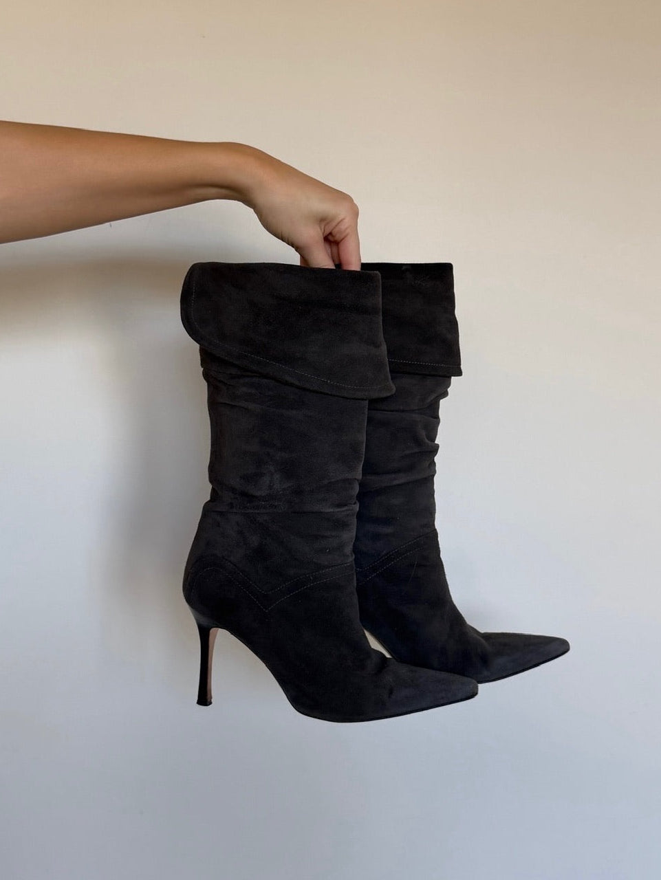 Manolo Blahnik Charcoal Suede Boots 38 IT