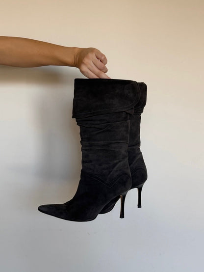 Manolo Blahnik Charcoal Suede Boots 38 IT