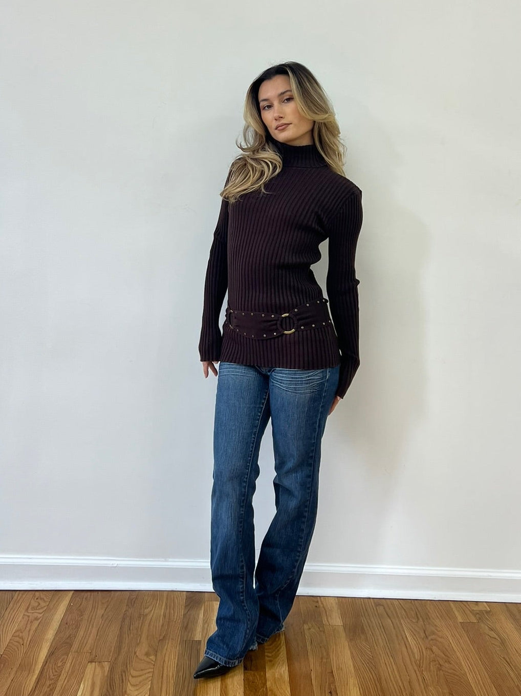 Brown Belted Longsleeve Turtleneck