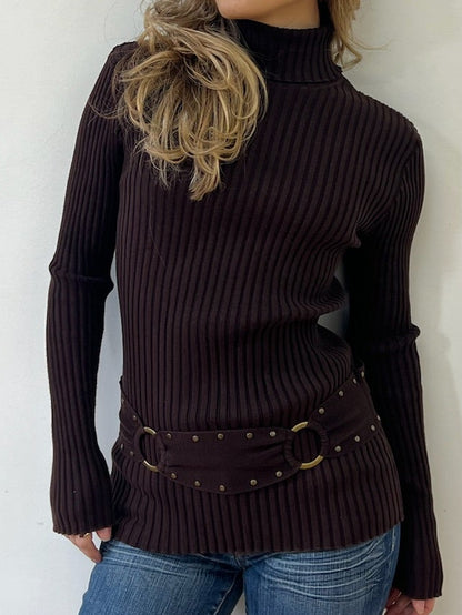 Brown Belted Longsleeve Turtleneck