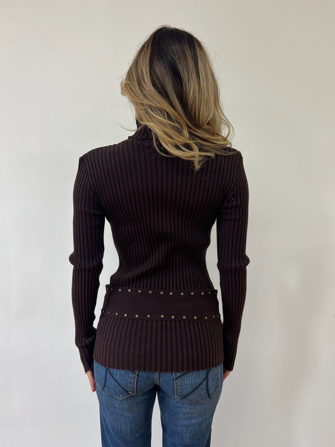 Brown Belted Longsleeve Turtleneck