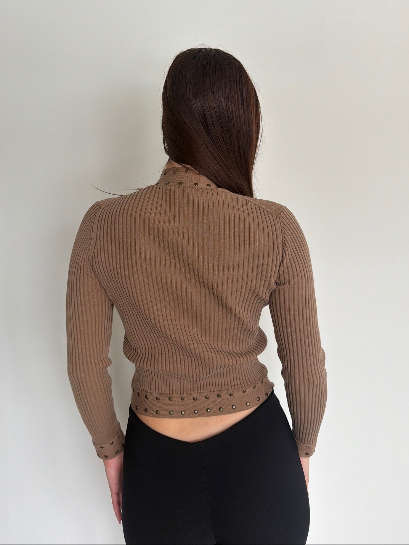 Tan Longsleeve Zip-Up with Studs