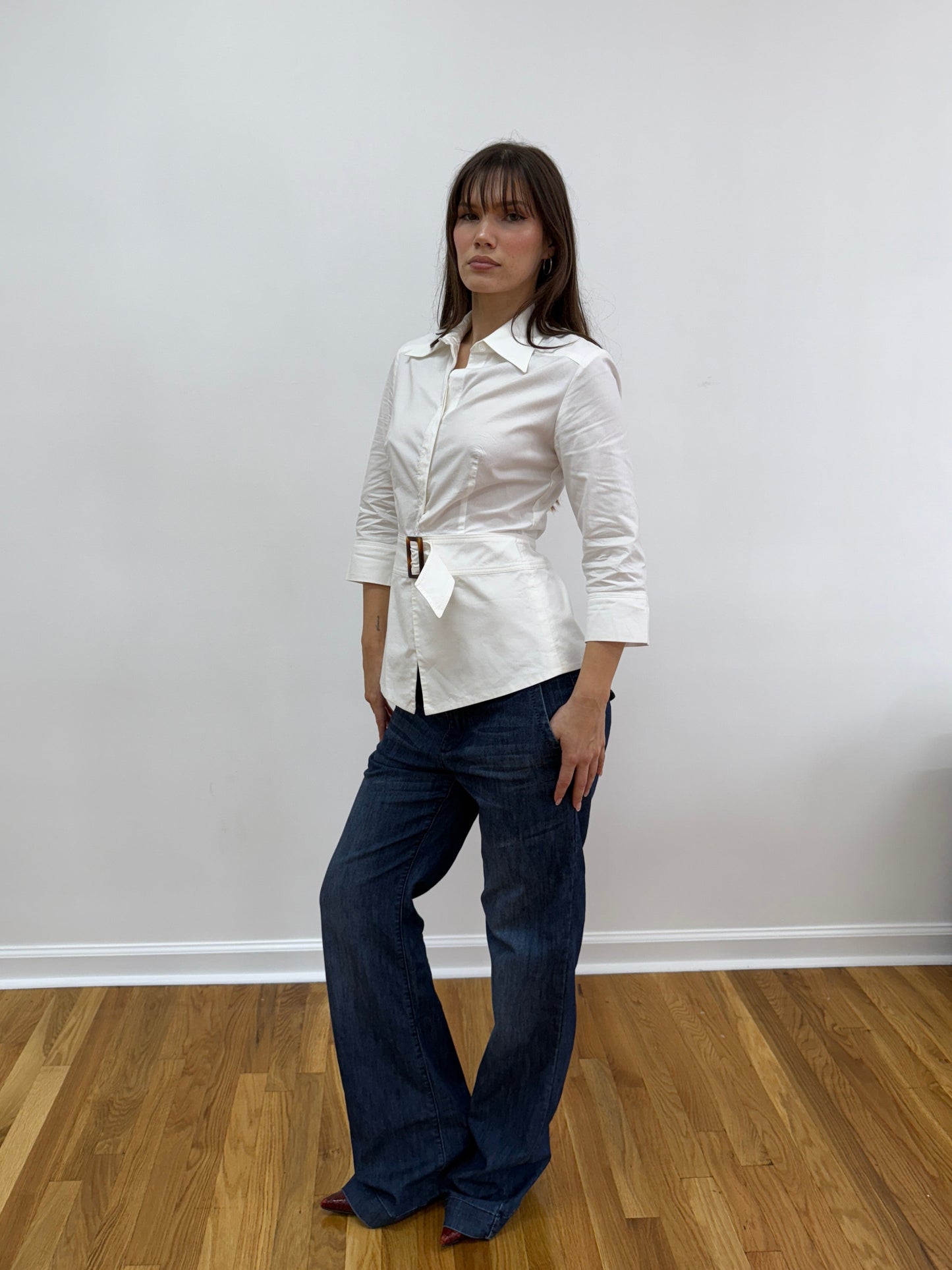 Blouse w/ Front Belt & Ladder Cut Out Back