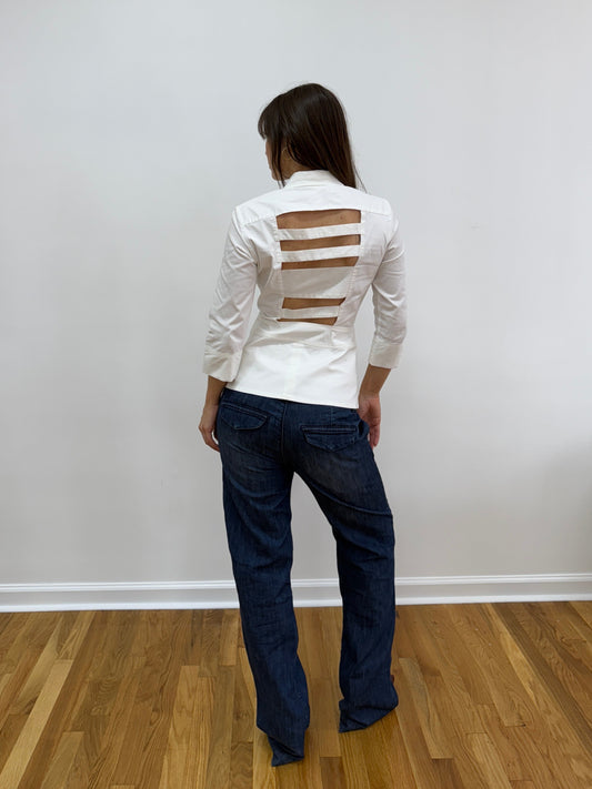 Blouse w/ Front Belt & Ladder Cut Out Back