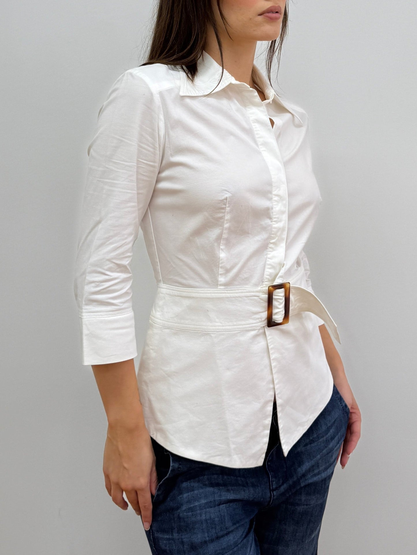 Blouse w/ Front Belt & Ladder Cut Out Back