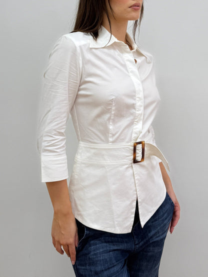 Blouse w/ Front Belt & Ladder Cut Out Back