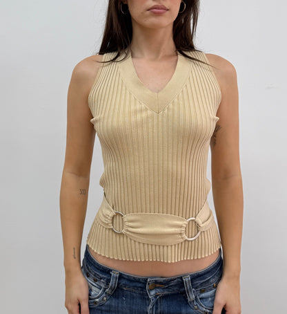 Sleeveless Knit Belted Top