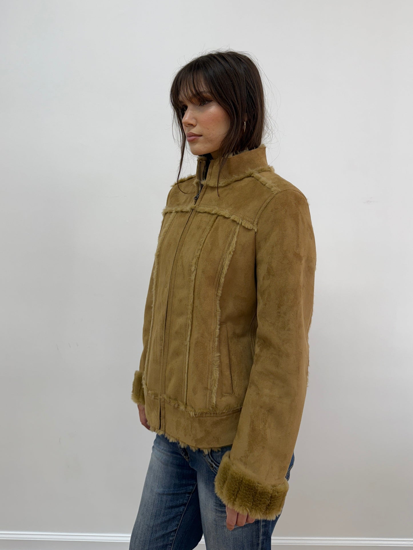 Calvin Klein Suede and Faux Fur Lined Coat