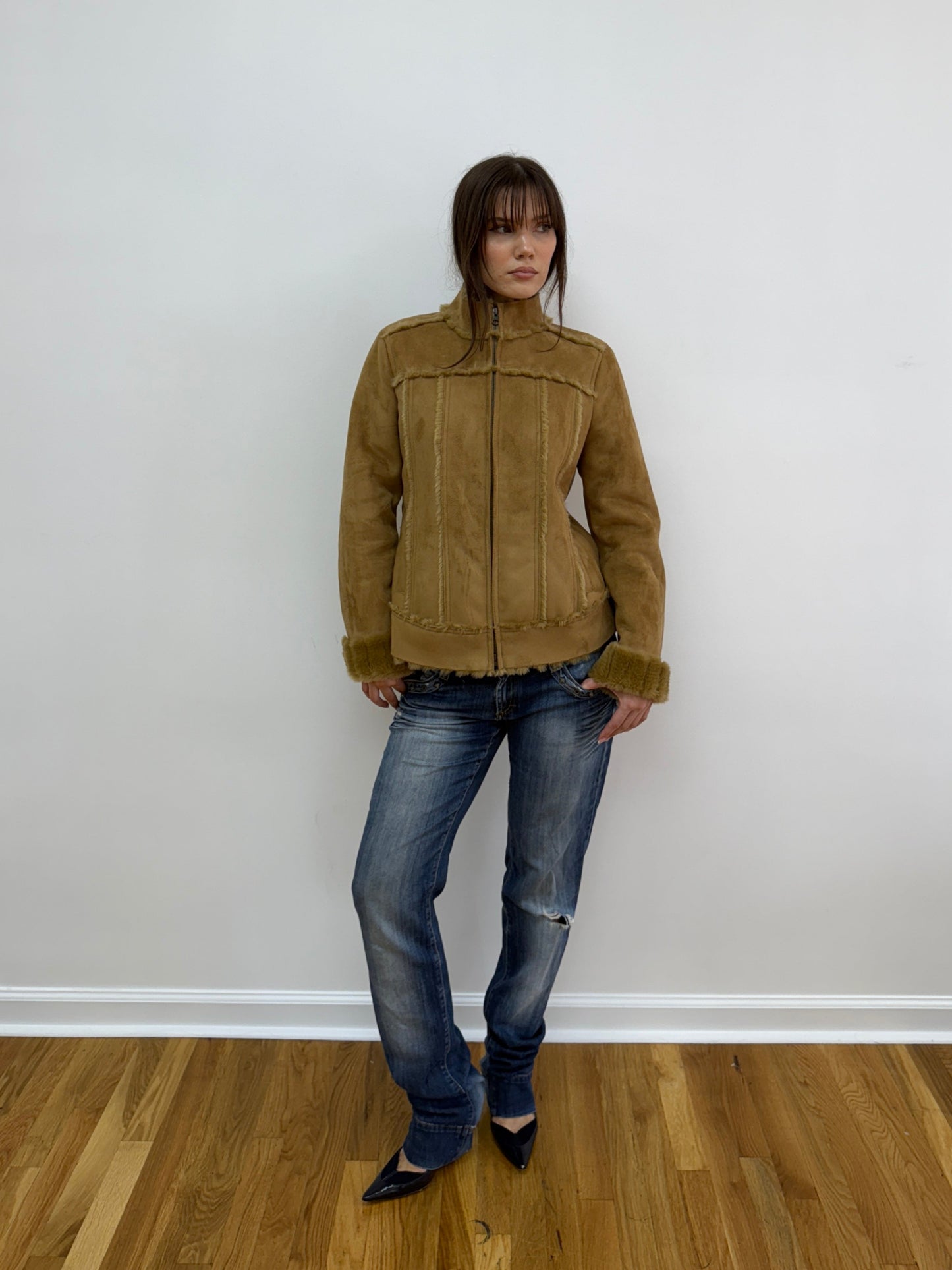 Calvin Klein Suede and Faux Fur Lined Coat