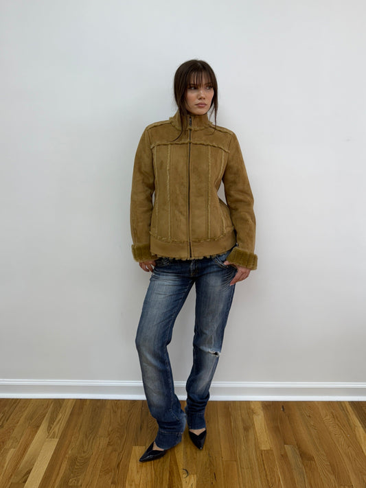 Calvin Klein Suede and Faux Fur Lined Coat