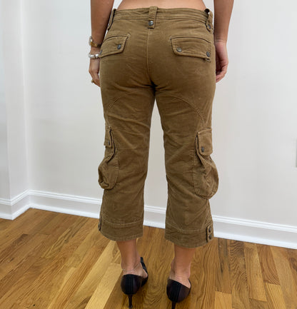 Low-Rise Brown Suede Cropped Capris