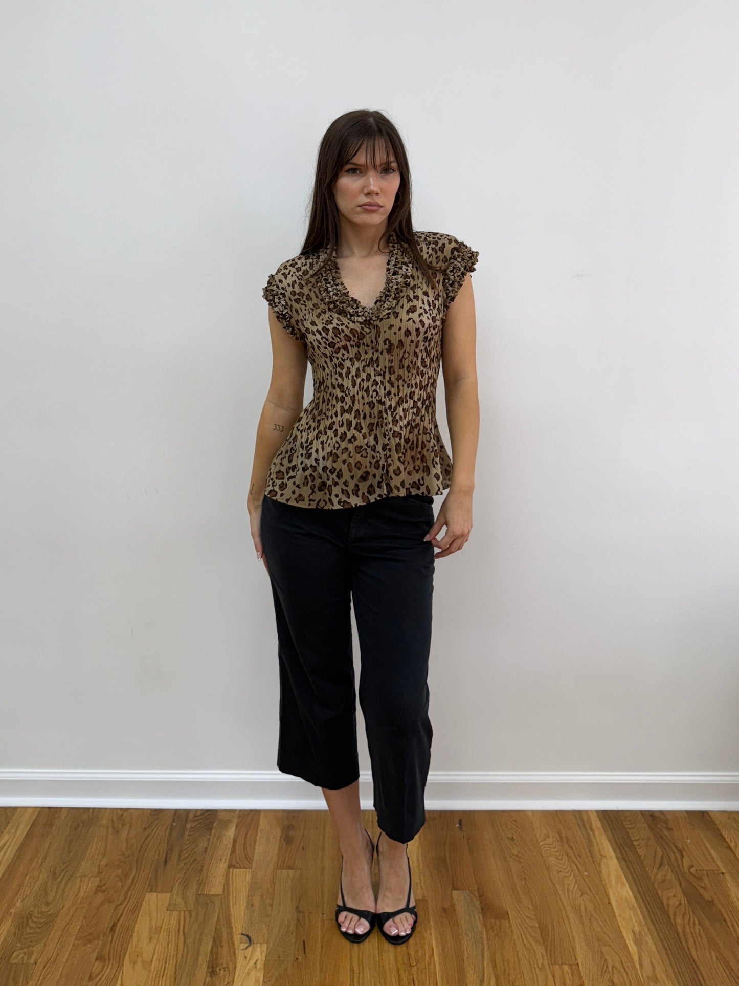 Ruffle Neck Cheetah Top